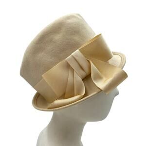 Vintage Zephyr Wool Felt Hat White Henry Pollak Derby Bow Detail